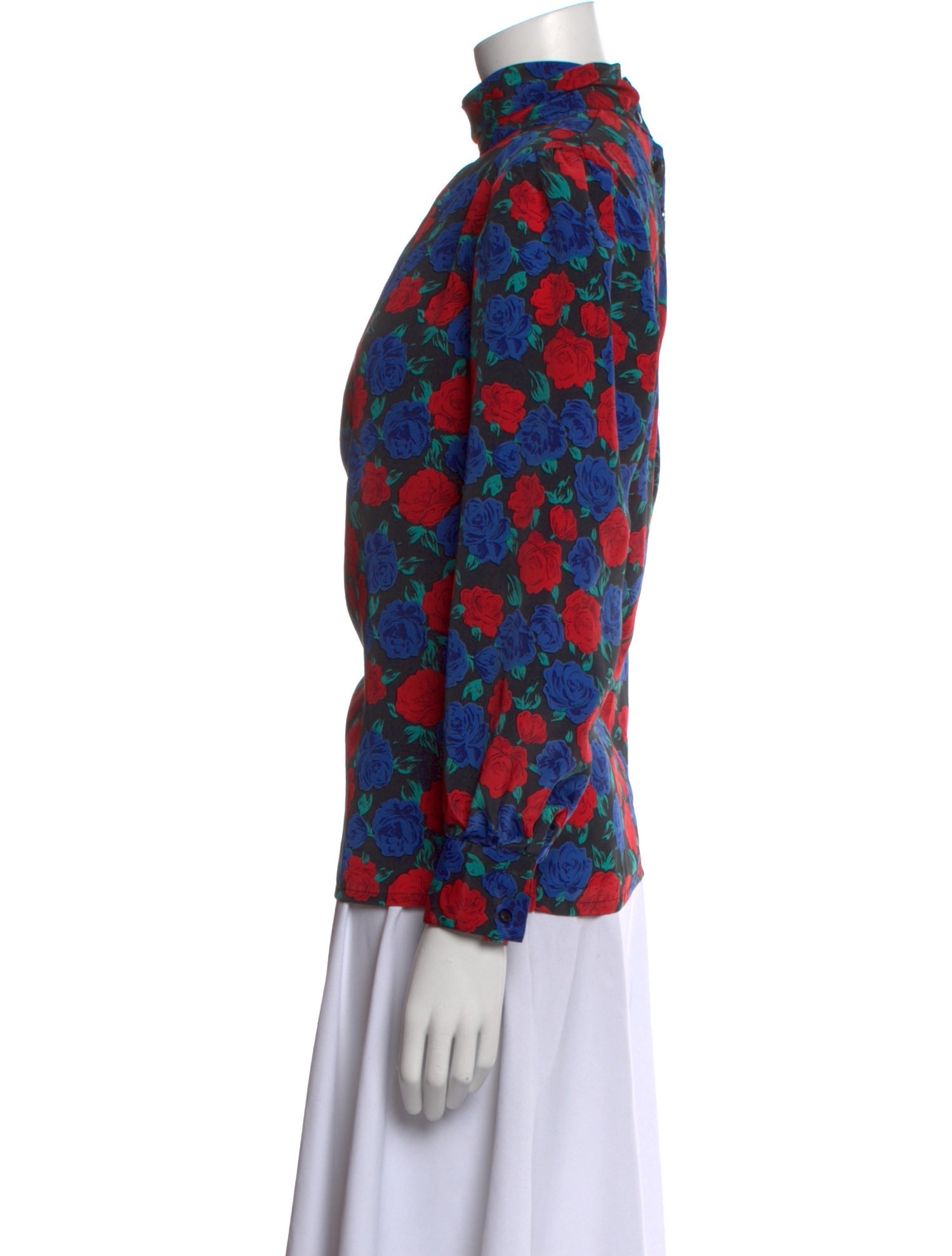 Oscar de la Renta Floral Print Mock Neck Blouse