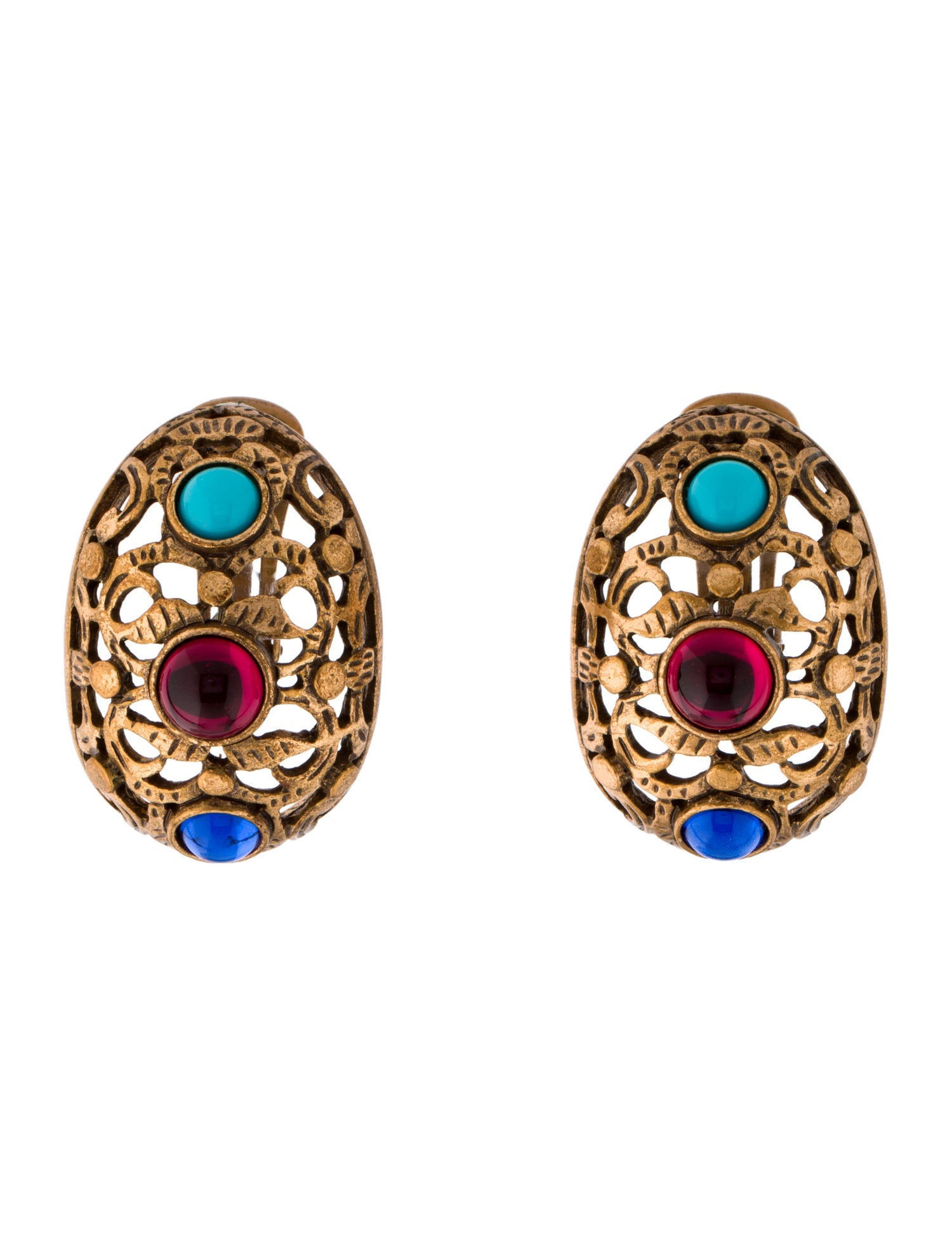 Oscar de la Renta Resin Ornate Clip-On Earrings