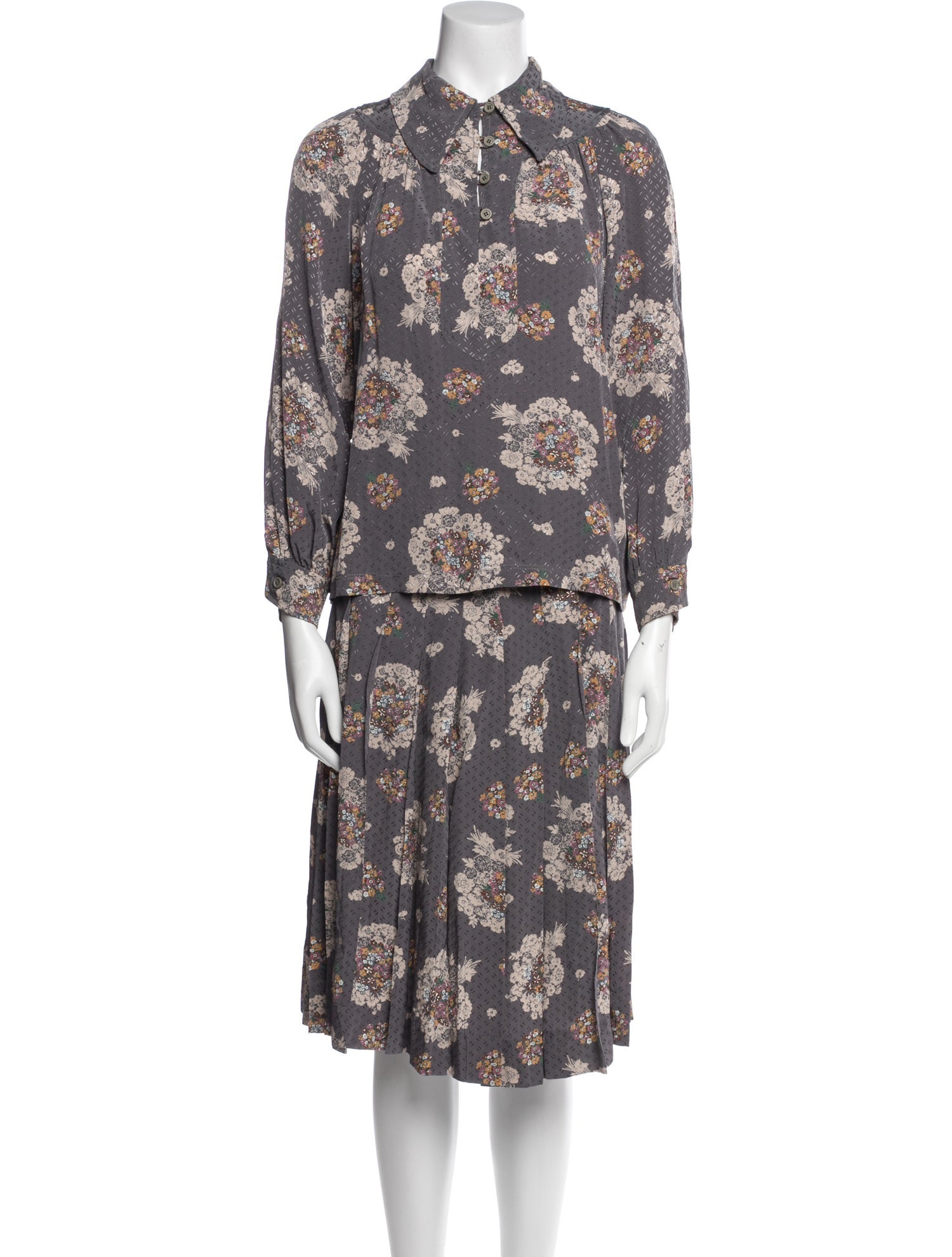 Oscar de la Renta Silk Floral Print Skirt Set