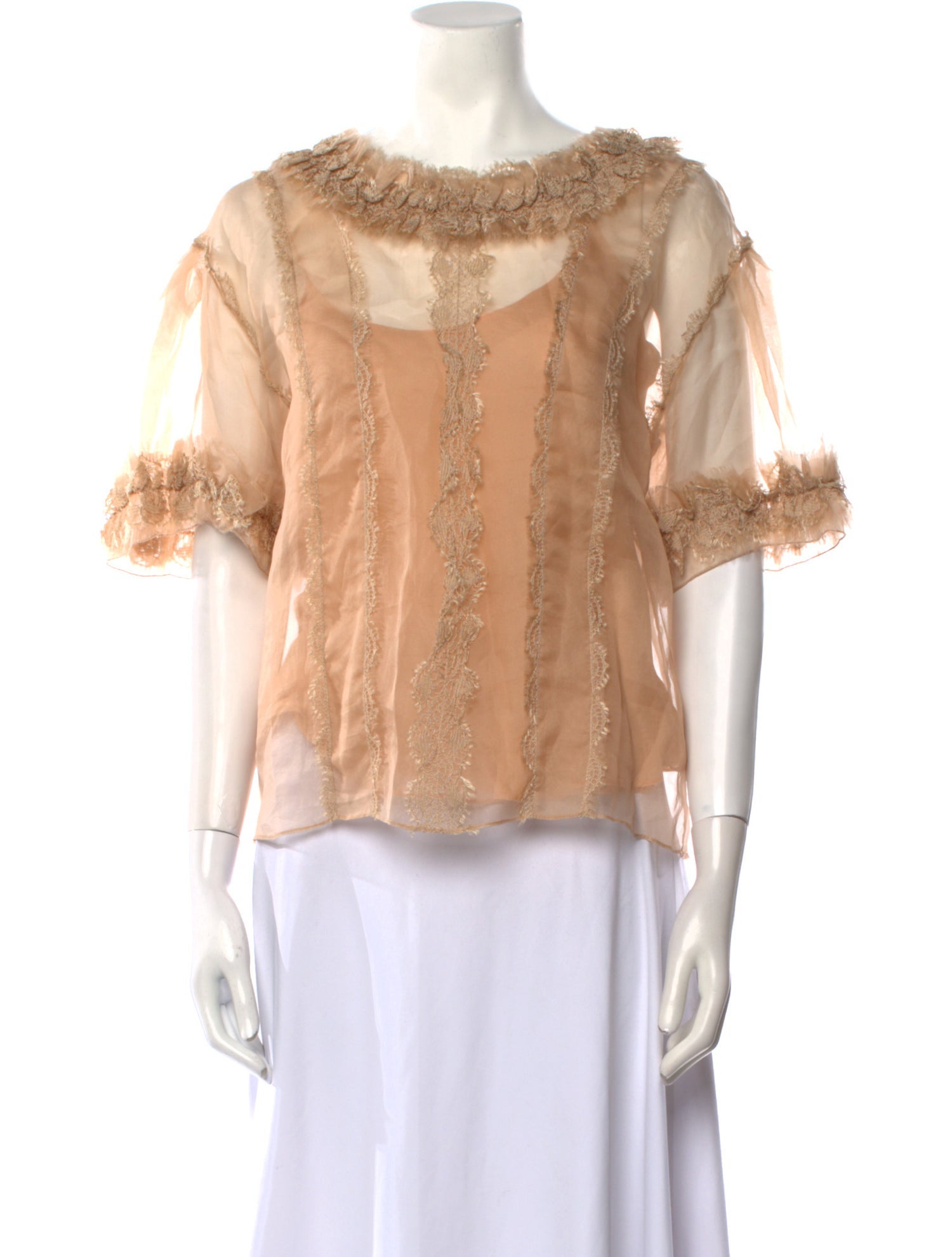 Oscar de la Renta Silk Bateau Neckline Blouse