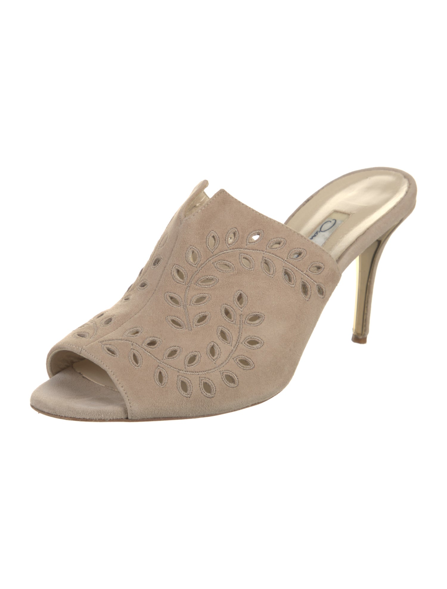 Oscar de la Renta Suede Embroidered Accent Slides