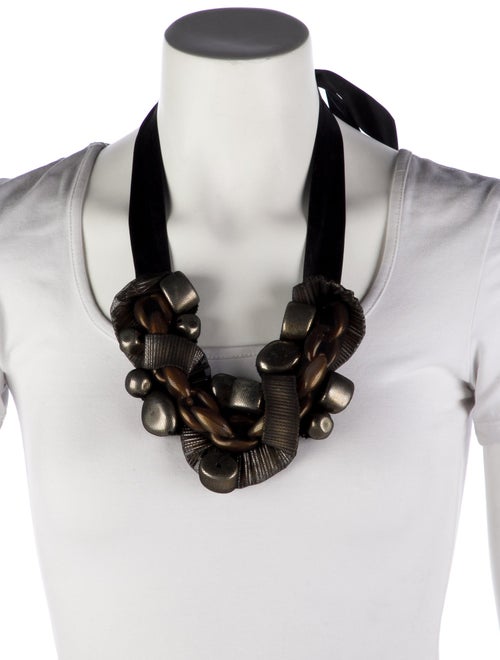 Oscar de la Renta Beaded Mesh Collar Necklace