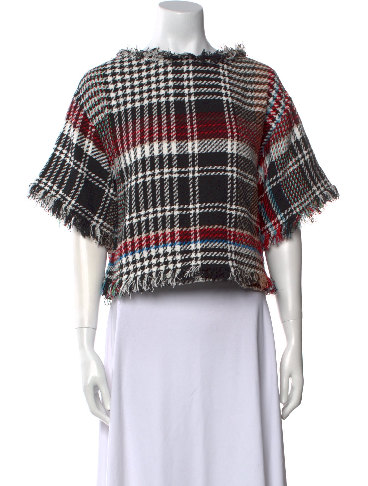 Oscar de la Renta Plaid Print Scoop Neck Crop Top