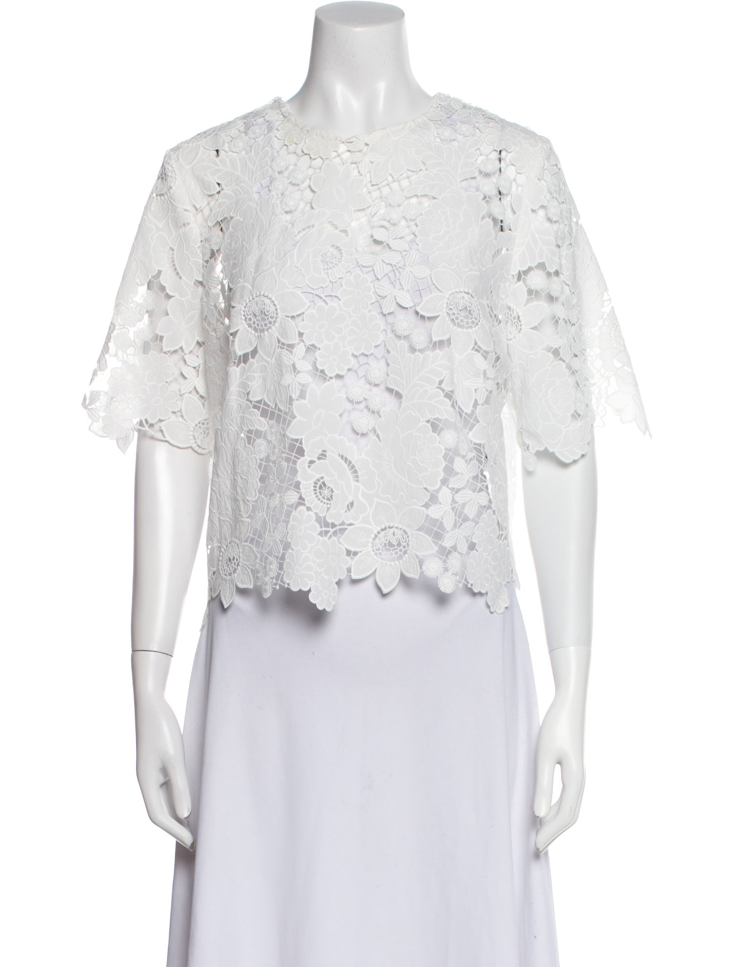 Oscar de la Renta Lace Pattern Crew Neck Crop Top