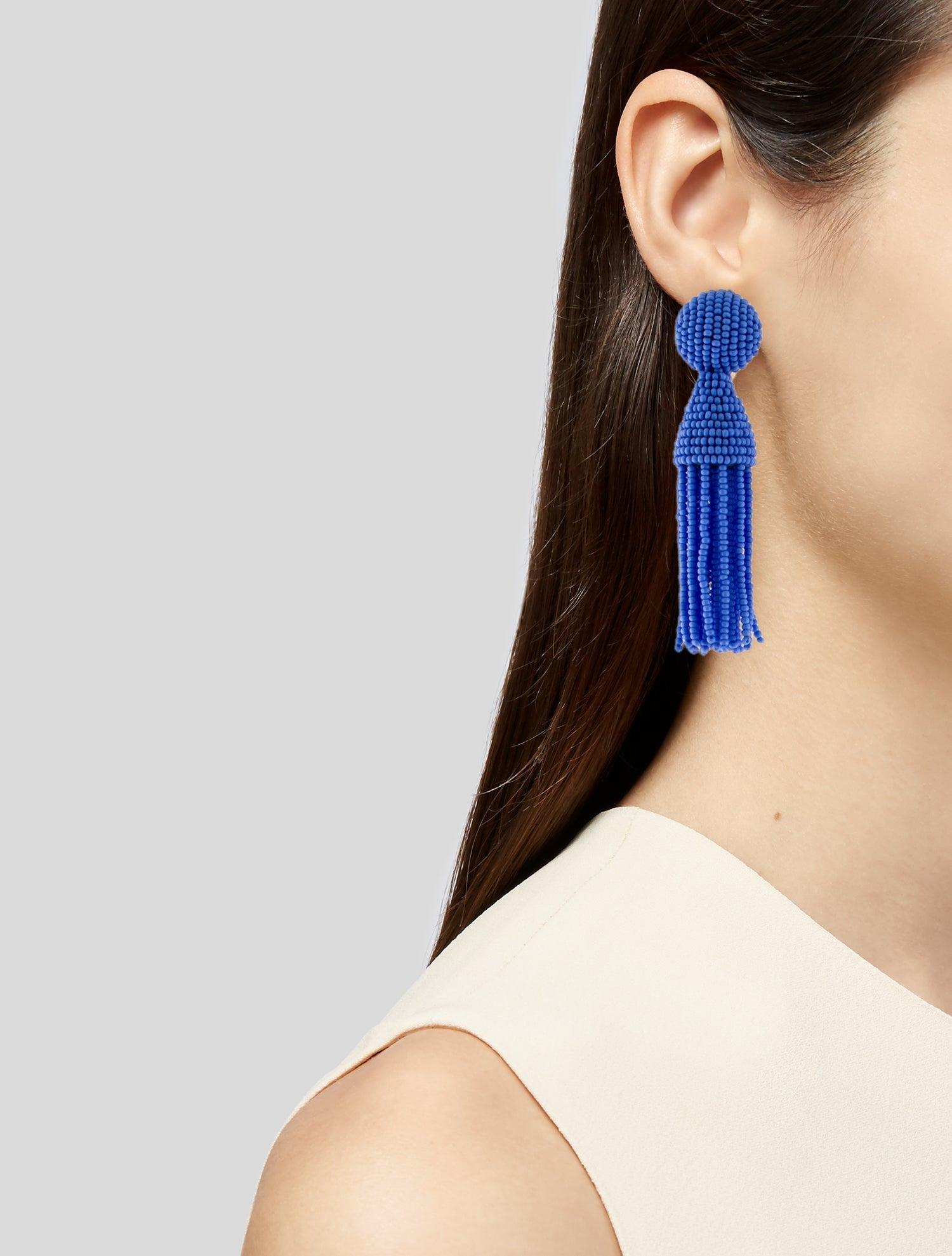 Oscar de la Renta Short Beaded Tassel Clip-On Earring