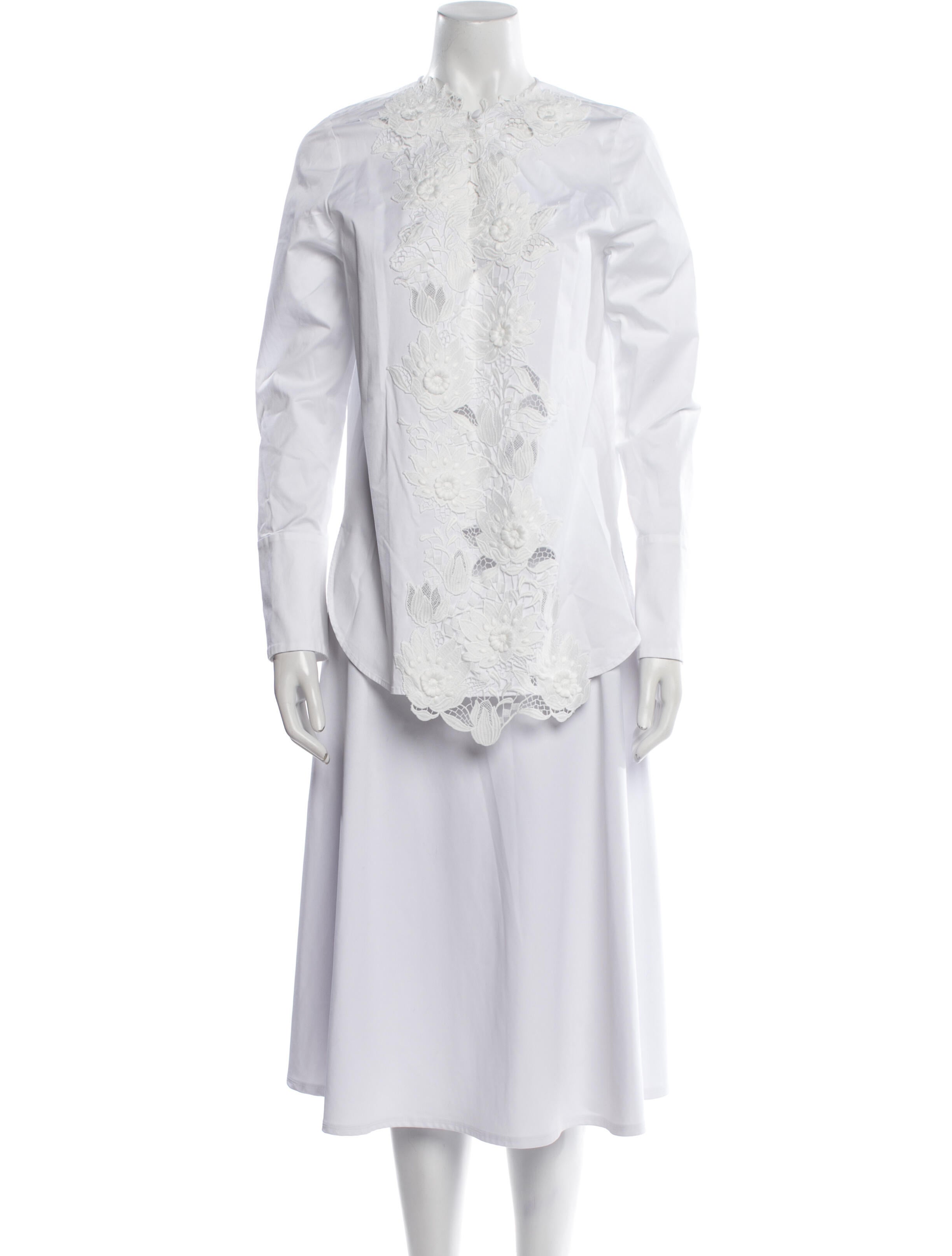 Oscar de la Renta Mock Neck Long Sleeve Button-Up Top