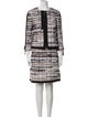 Oscar de la Renta Tweed Pattern Fringe Trim Accent Skirt Suit