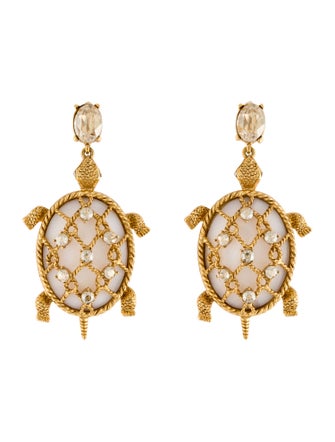 Oscar de la Renta Pearl & Crystal Turtle Clip On Earrings