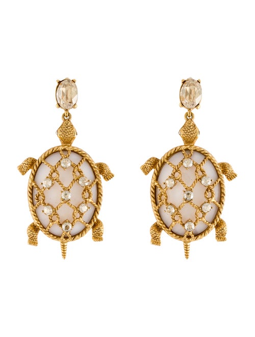 Oscar de la Renta Pearl & Crystal Turtle Clip On Earrings