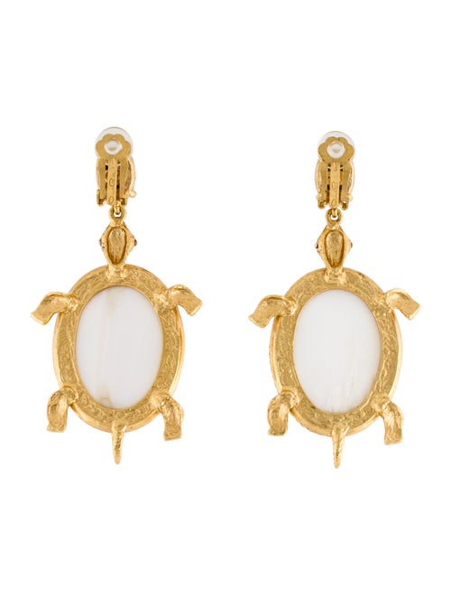 Oscar de la Renta Pearl & Crystal Turtle Clip On Earrings