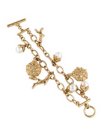 Oscar de la Renta Faux Pearl Double Strand Charm Bracelet