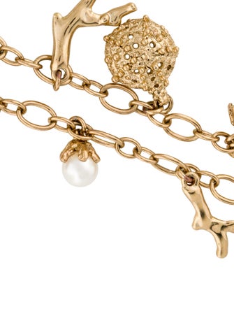 Oscar de la Renta Faux Pearl Double Strand Charm Bracelet