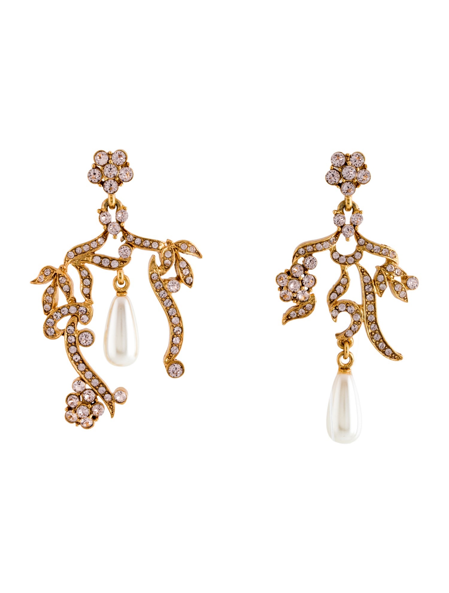 Oscar de la Renta Crystal & Faux Pearl Asymmetrical Drop Earrings