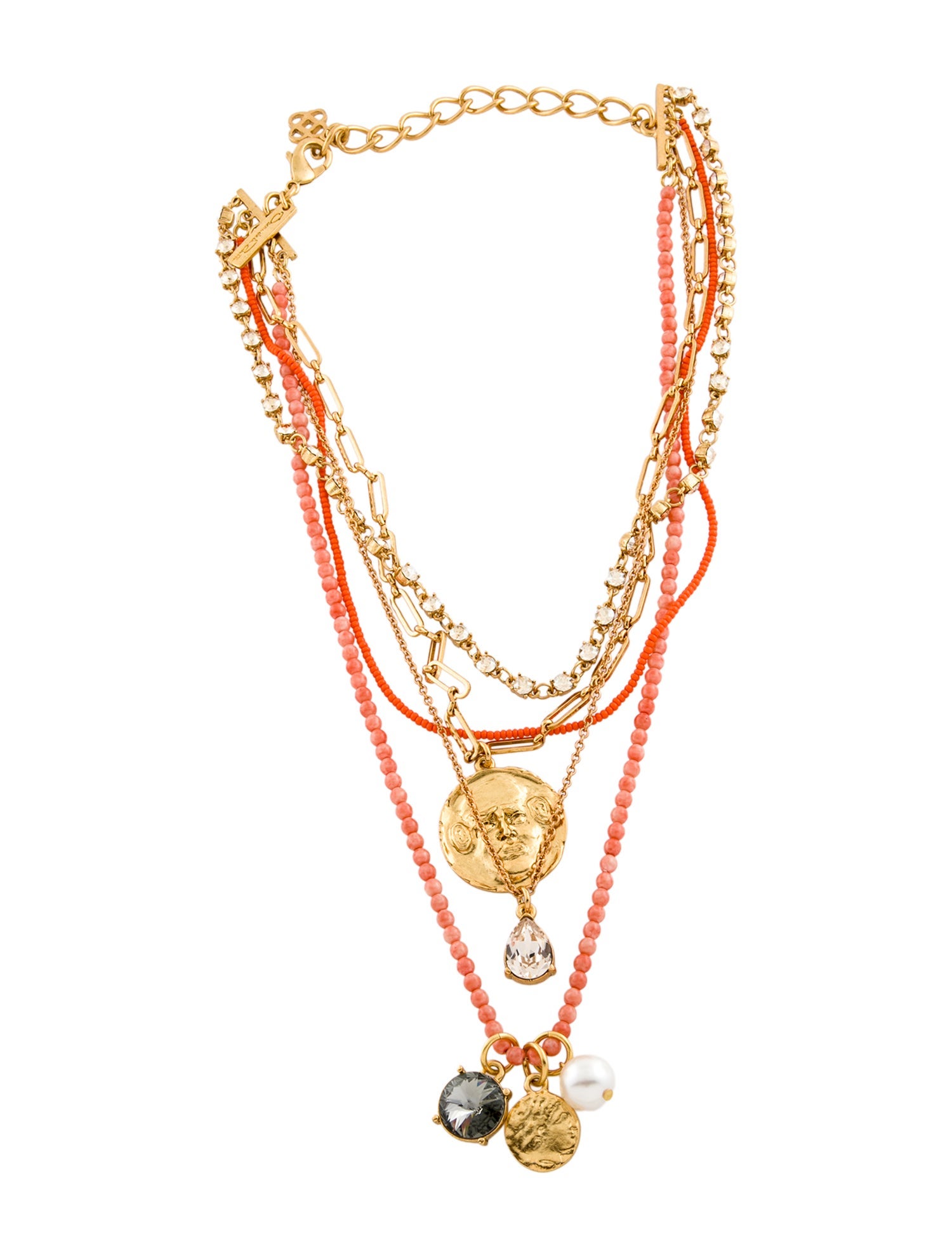 Oscar de la Renta Faux Pearl,Crystal & Bead Multistrand Pendant Necklace