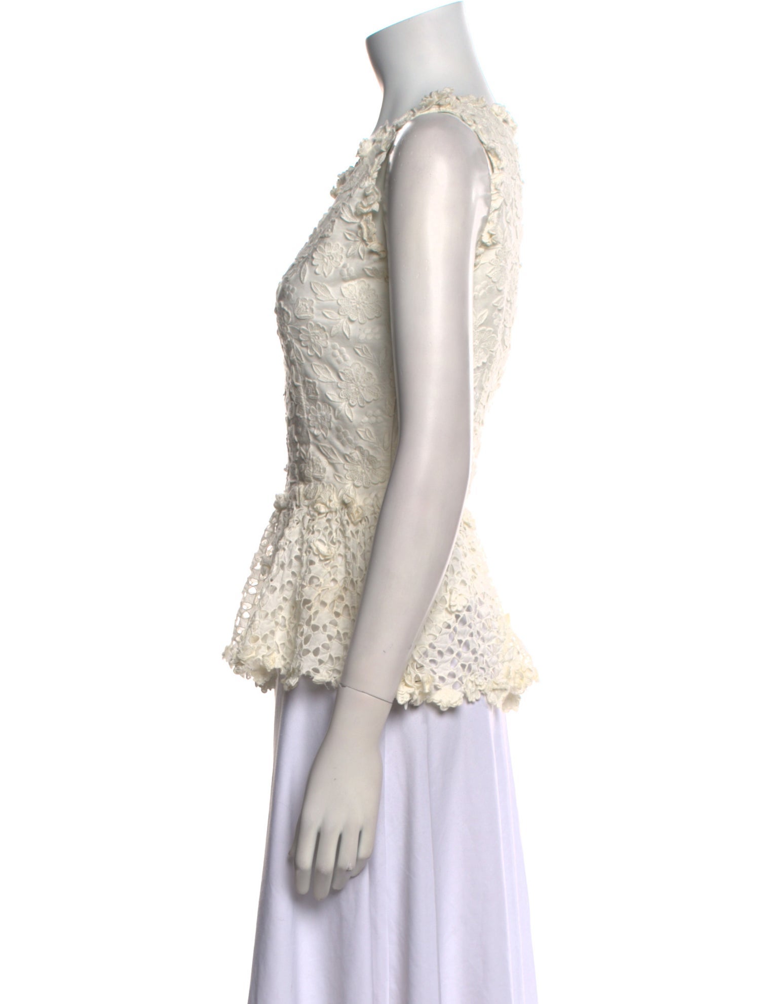 Oscar de la Renta Lace Pattern Crew Neck Top