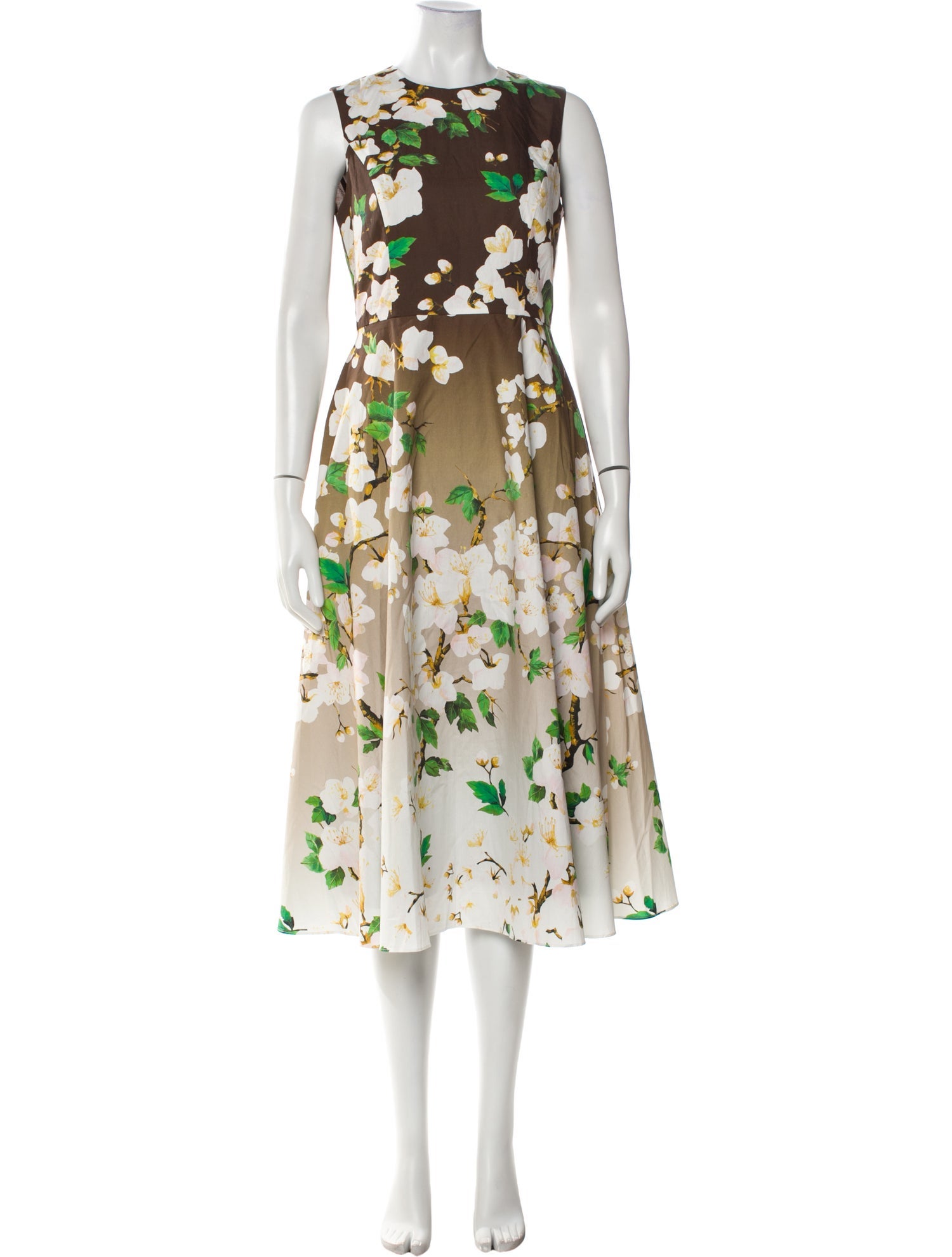 Oscar de la Renta Floral Print Midi Length Dress