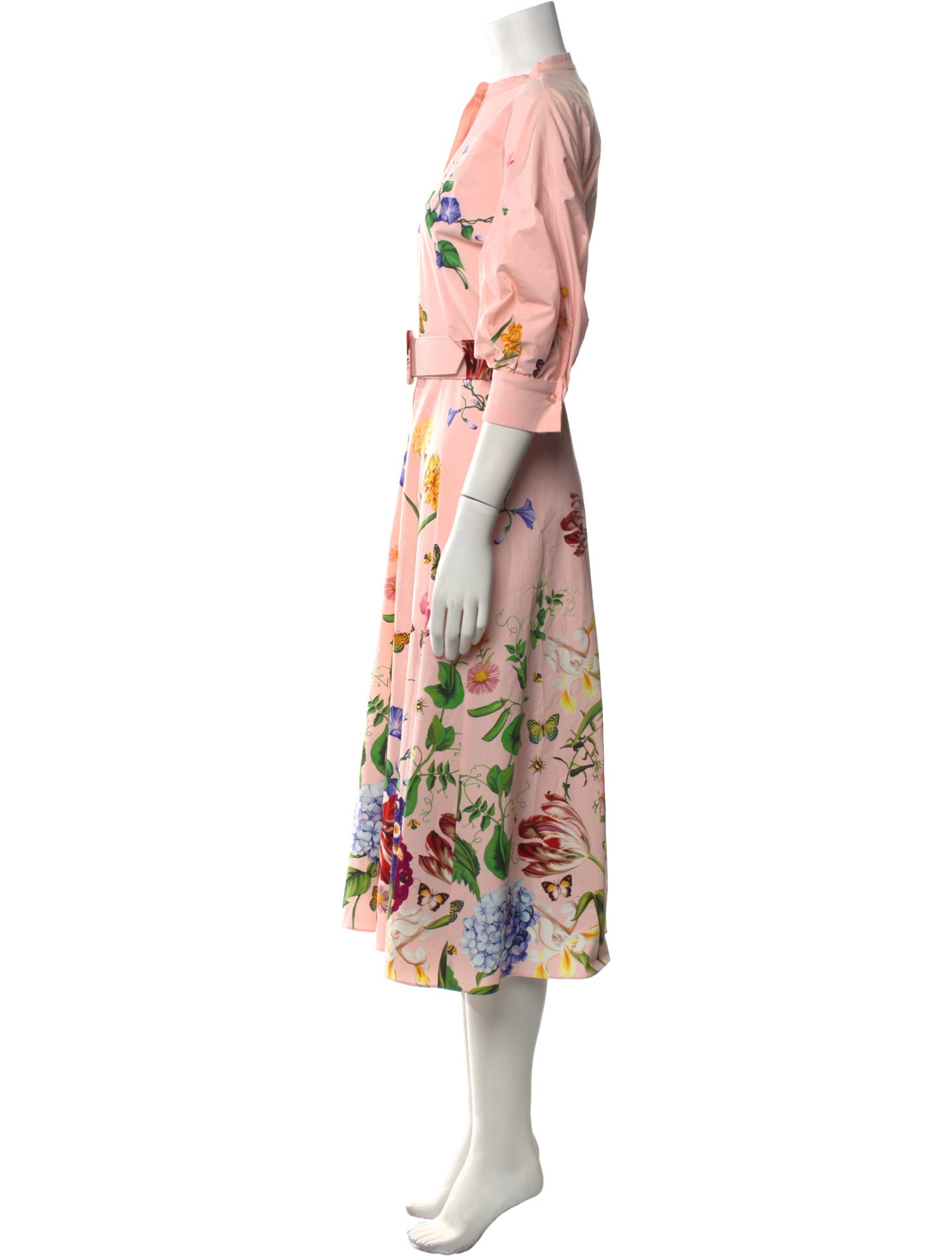 Oscar de la Renta Floral Print Midi Length Dress