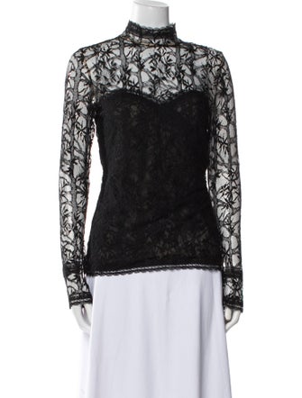 Oscar de la Renta Lace Pattern Mock Neck Blouse