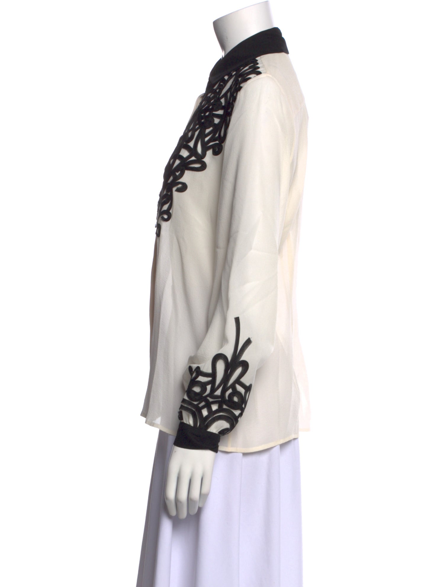 Oscar de la Renta Printed Long Sleeve Button-Up Top