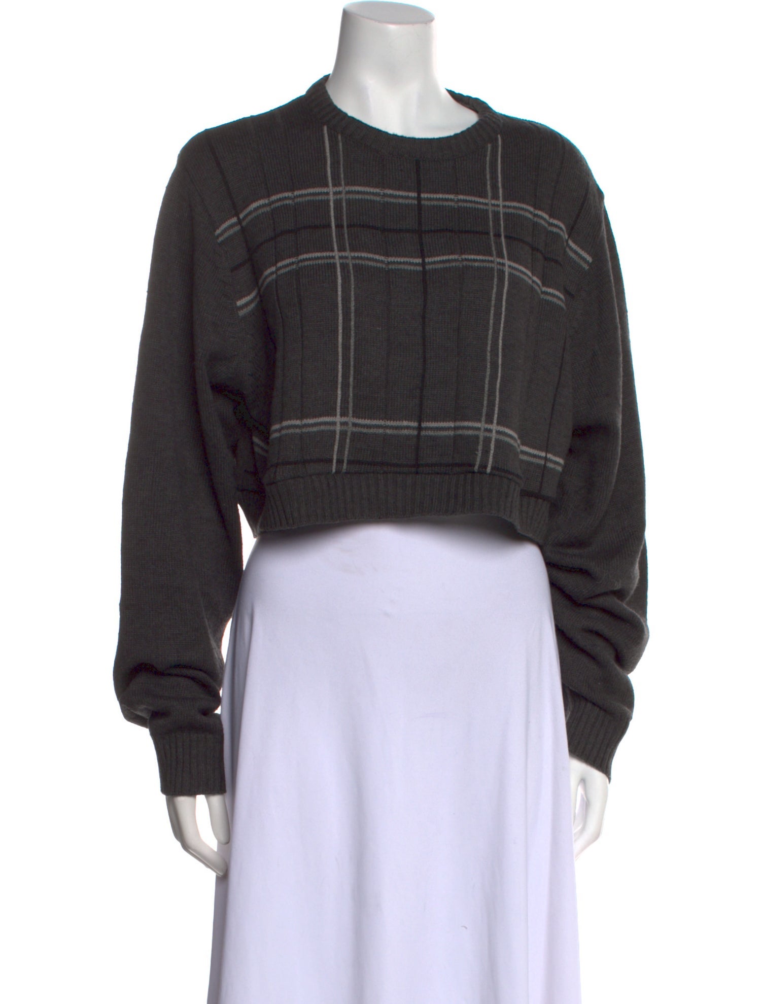 Oscar de la Renta Plaid Print Crew Neck Sweater