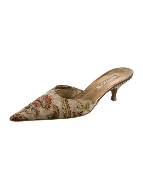 Oscar de la Renta Floral Print Embroidered Accent Mules