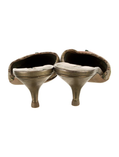 Oscar de la Renta Floral Print Embroidered Accent Mules