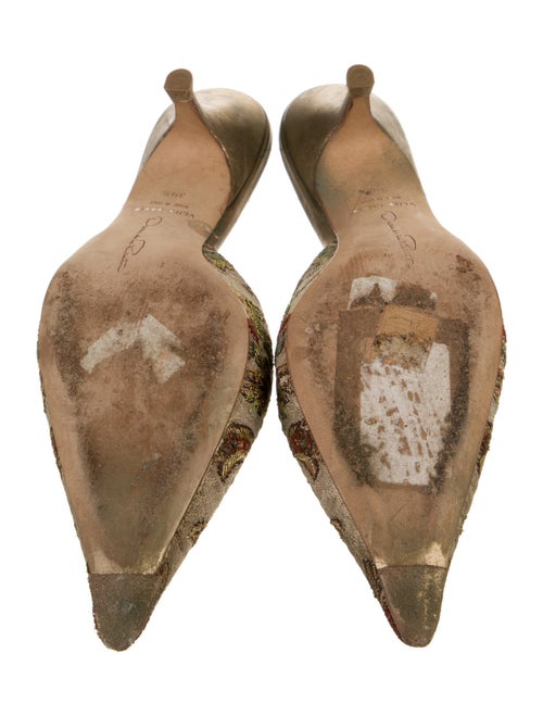 Oscar de la Renta Floral Print Embroidered Accent Mules