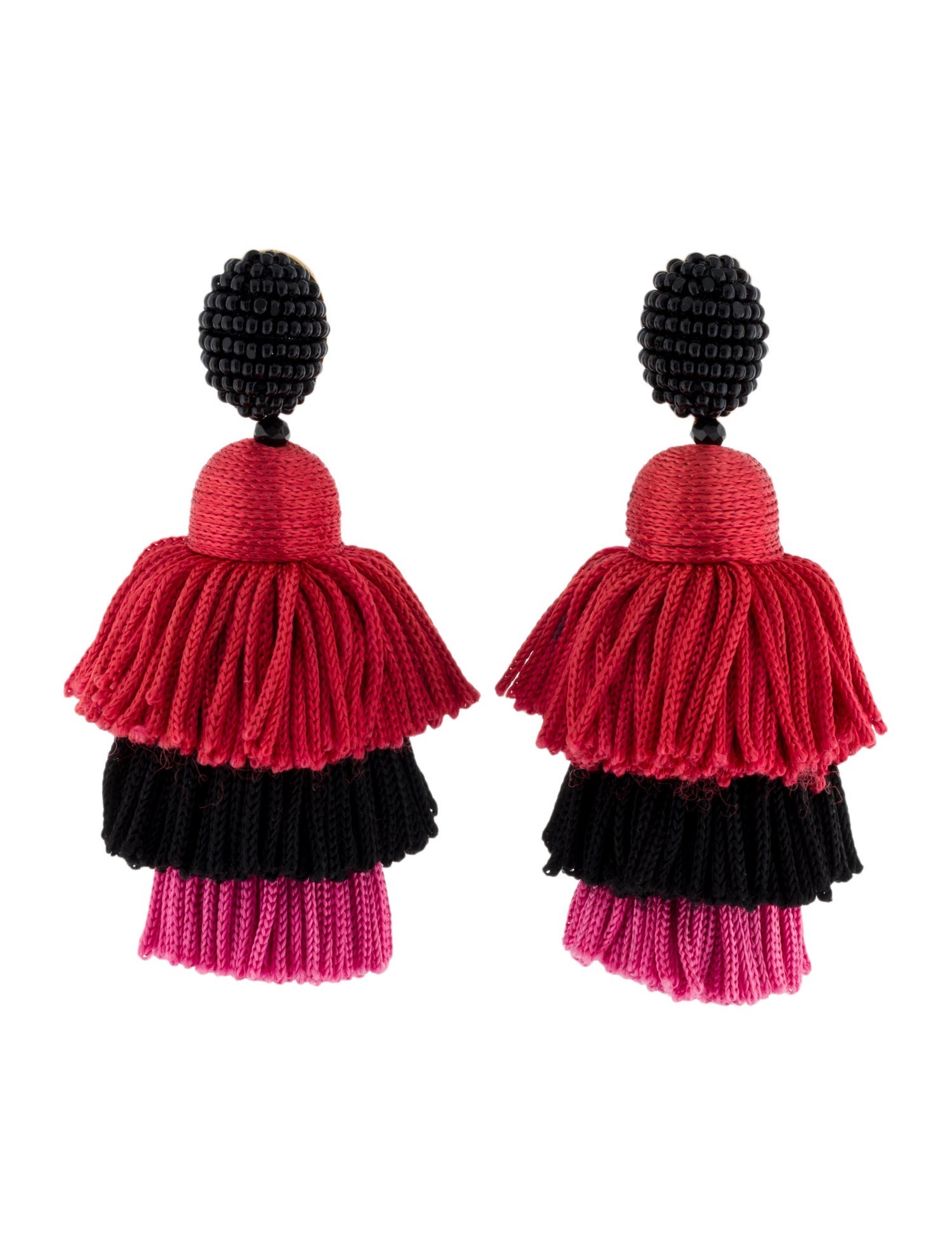 Oscar de la Renta Beaded & Cord Tiered Tassel Drop Clip-On Earrings