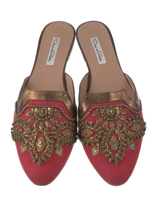 Oscar de la Renta Canvas Beaded Accents Mules