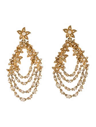 Oscar de la Renta Crystal Flower Drop Earring
