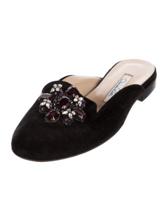 Oscar de la Renta Velvet Crystal Embellishments Mules