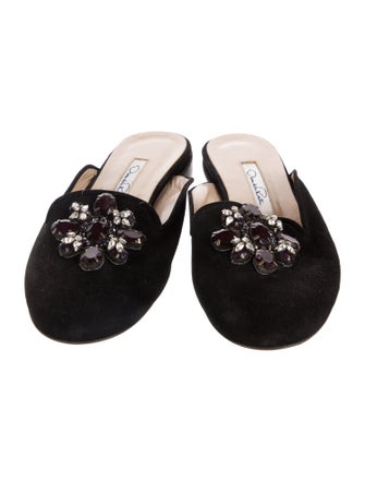 Oscar de la Renta Velvet Crystal Embellishments Mules