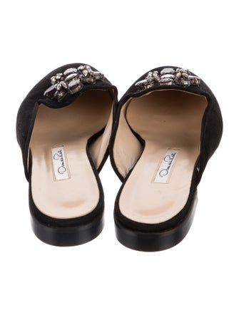 Oscar de la Renta Velvet Crystal Embellishments Mules