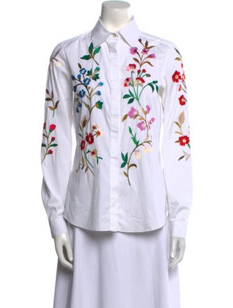 Oscar de la Renta 2015 Floral Print Button-Up Top