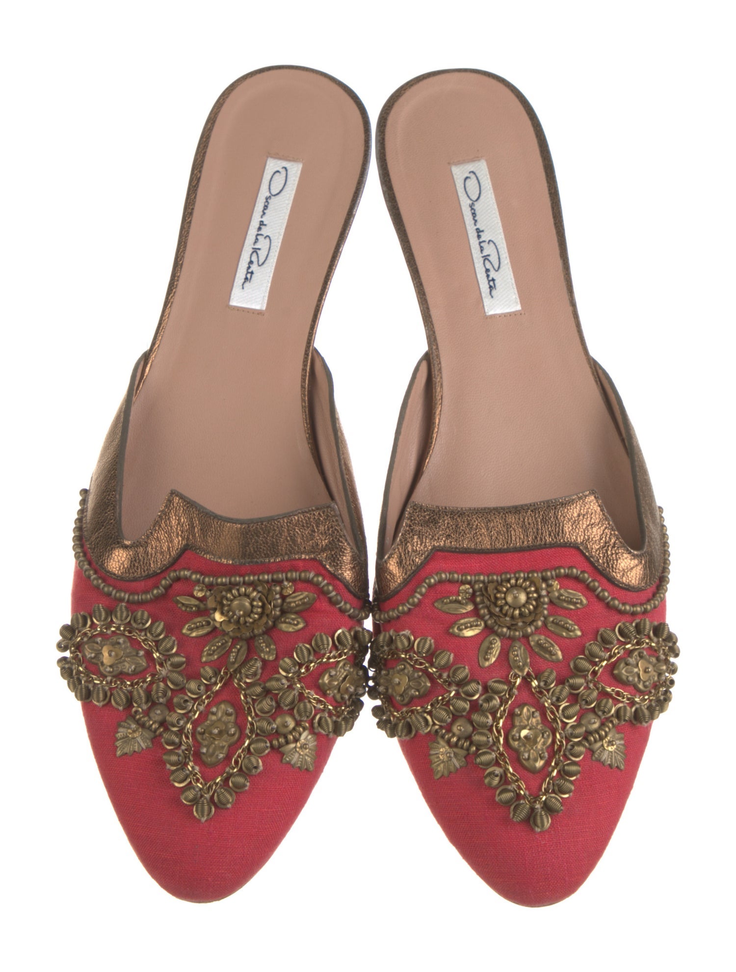 Oscar de la Renta Canvas Crystal Embellishments Mules