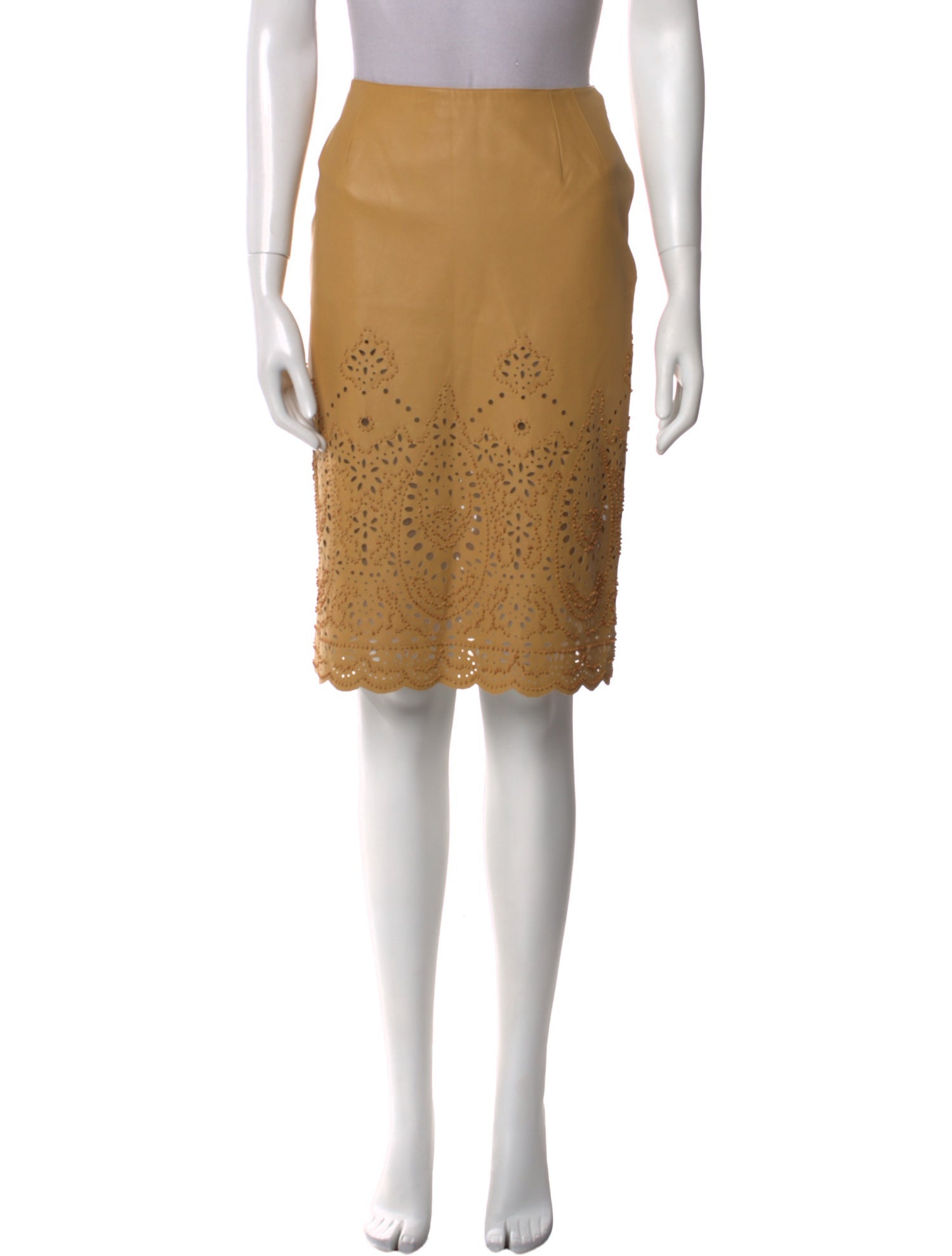 Oscar de la Renta Leather Knee-Length Skirt