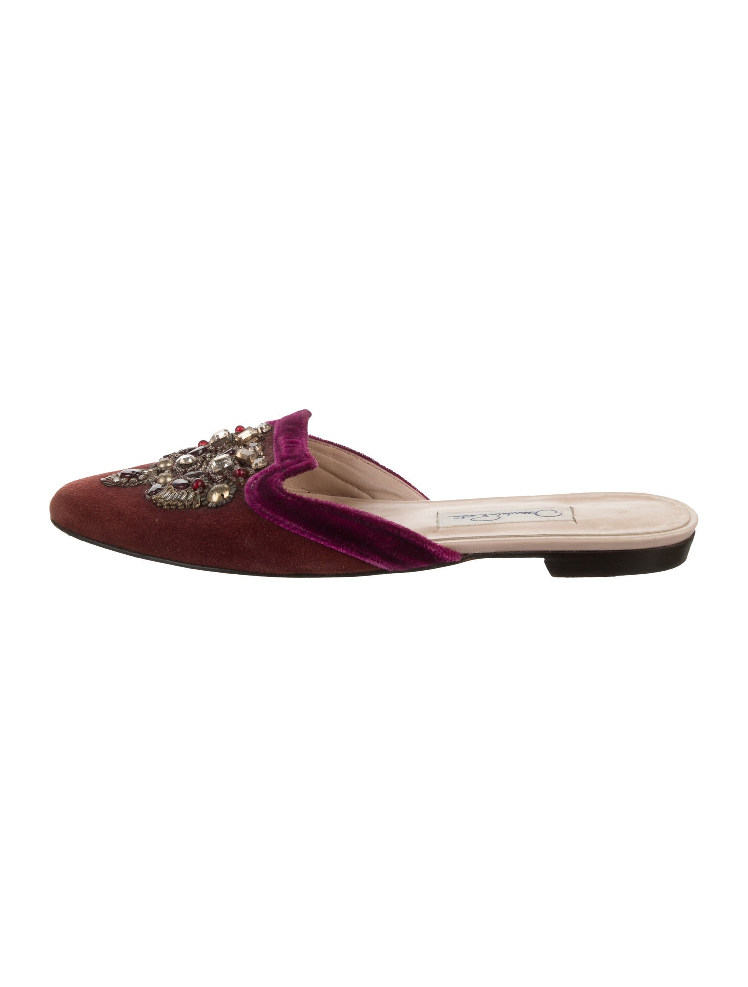 Oscar de la Renta Velvet Crystal Embellishments Mules