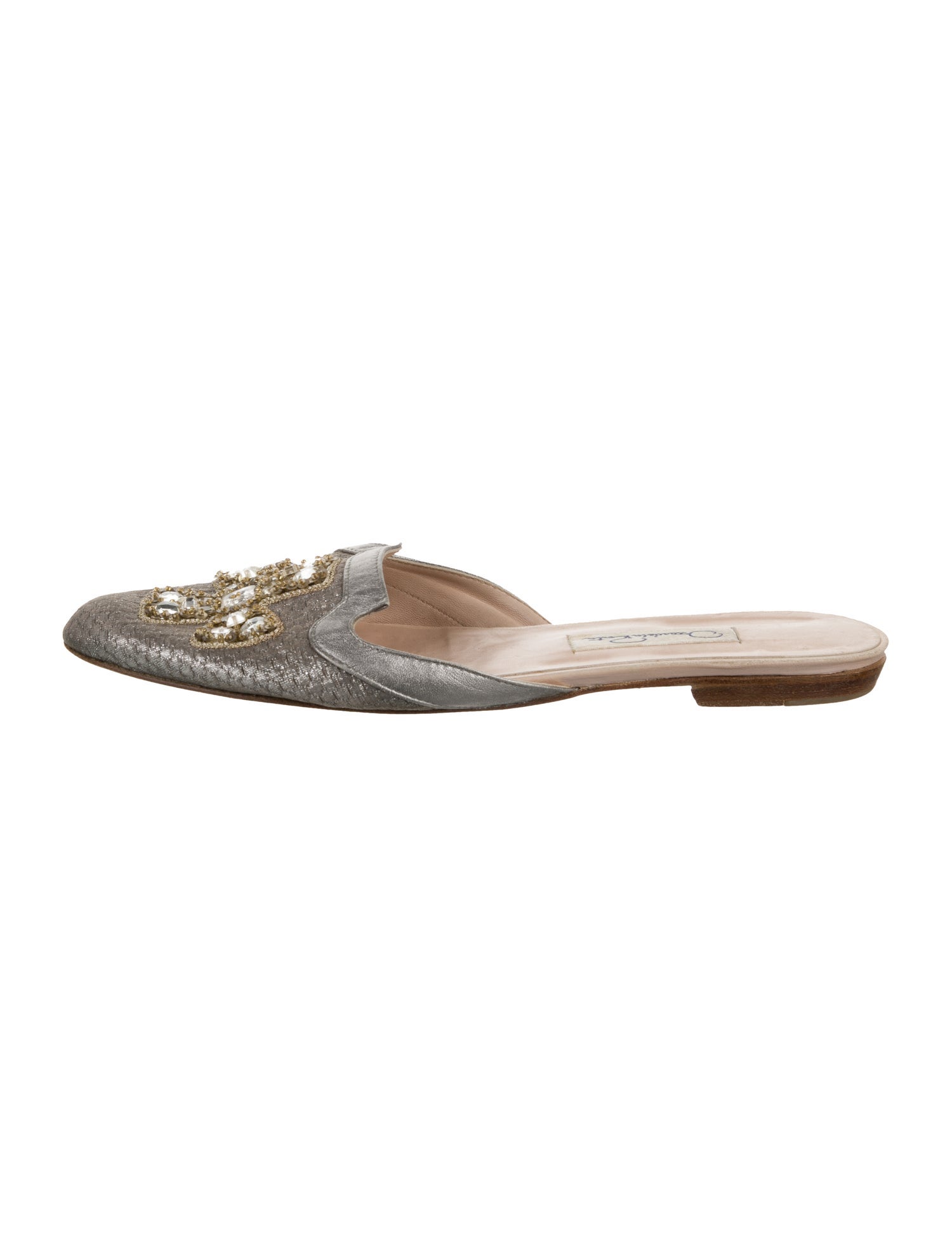 Oscar de la Renta Leather Crystal Embellishments Mules