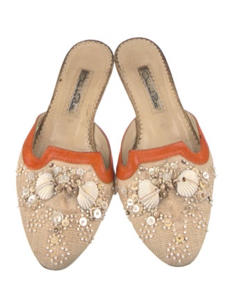 Oscar de la Renta Canvas Colorblock Pattern Mules