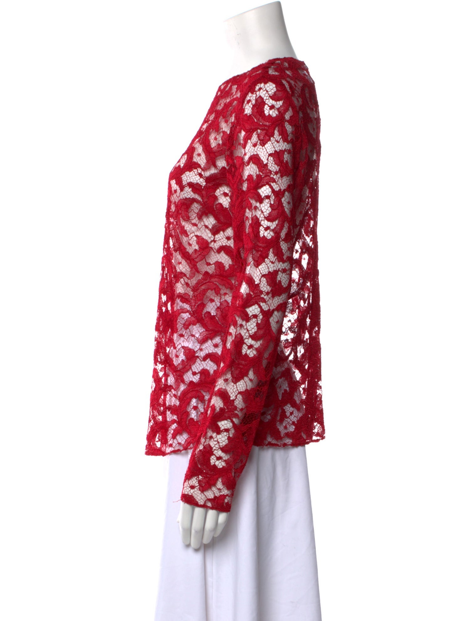 Oscar de la Renta Lace Pattern Crew Neck Top