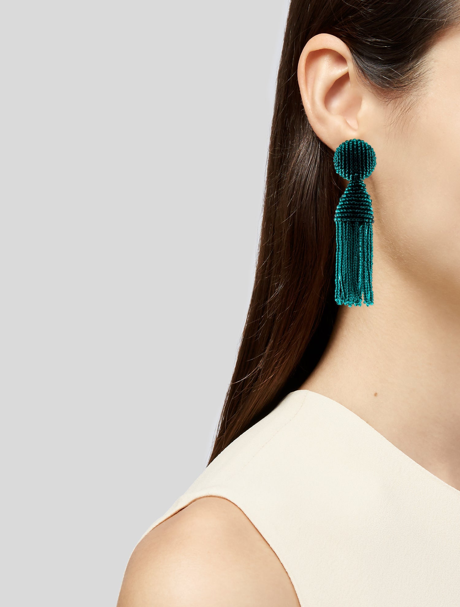 Oscar de la Renta Beaded Short Tassel Earrings