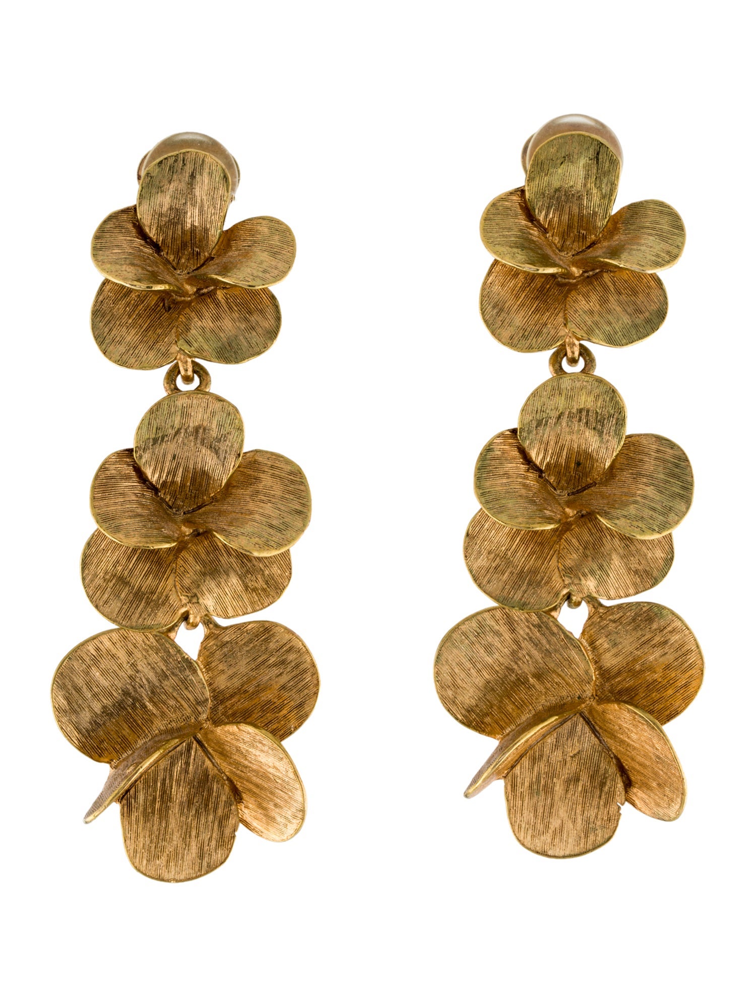 Oscar de la Renta Flower Clip-On Drop Earrings
