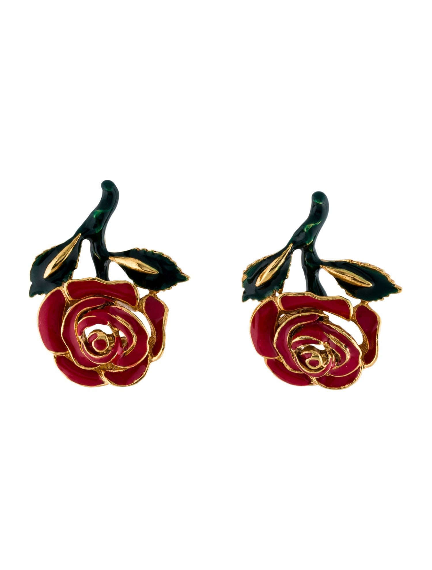 Oscar de la Renta Enamel Flower Drop Earrings