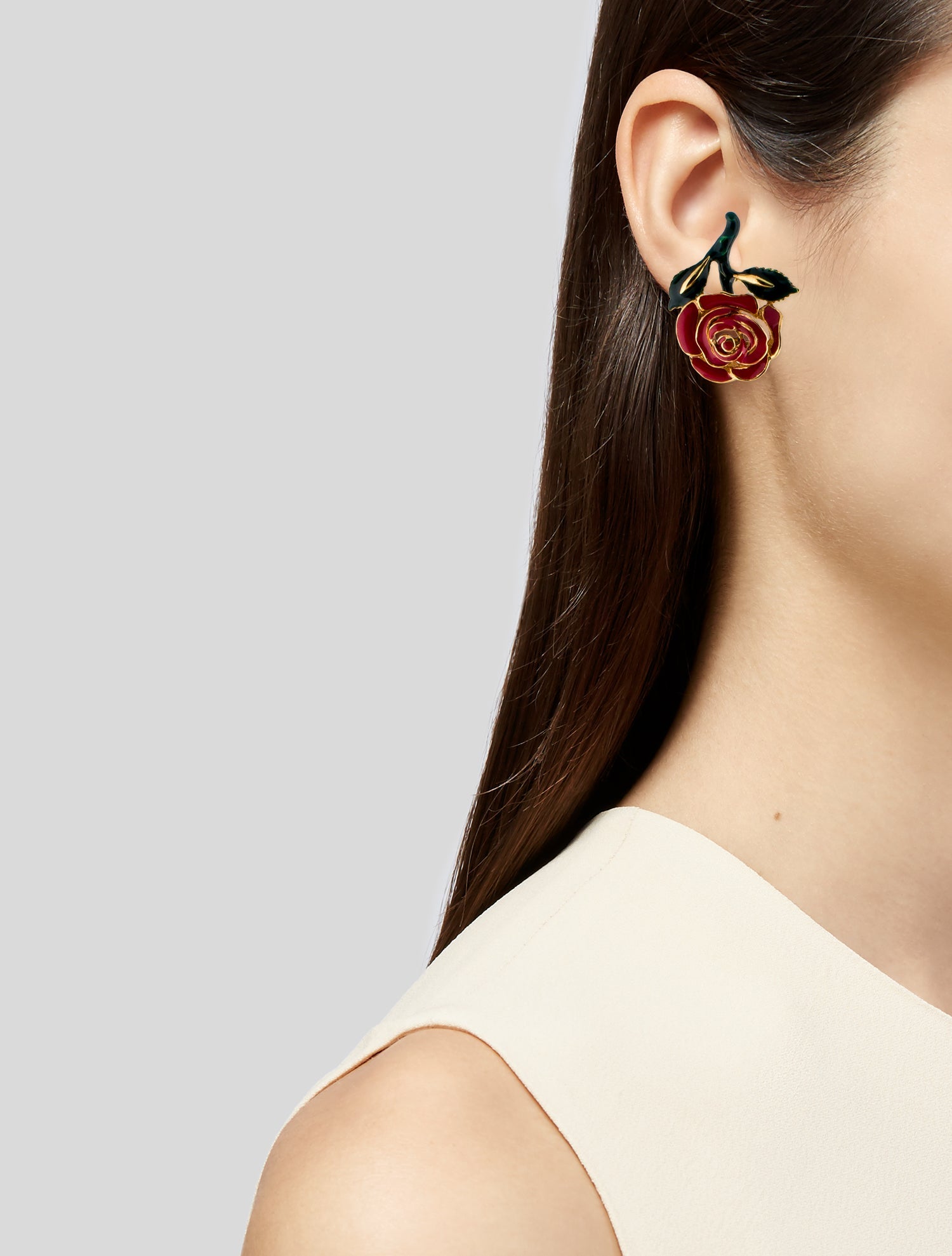 Oscar de la Renta Enamel Flower Drop Earrings