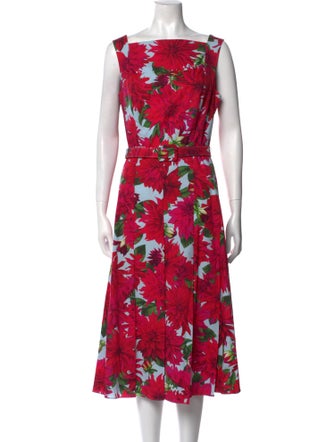 Oscar de la Renta Floral Print Midi Length Dress