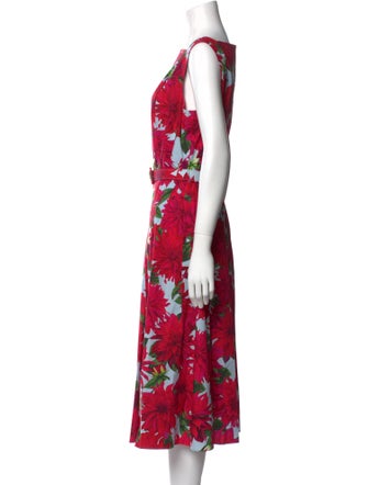 Oscar de la Renta Floral Print Midi Length Dress