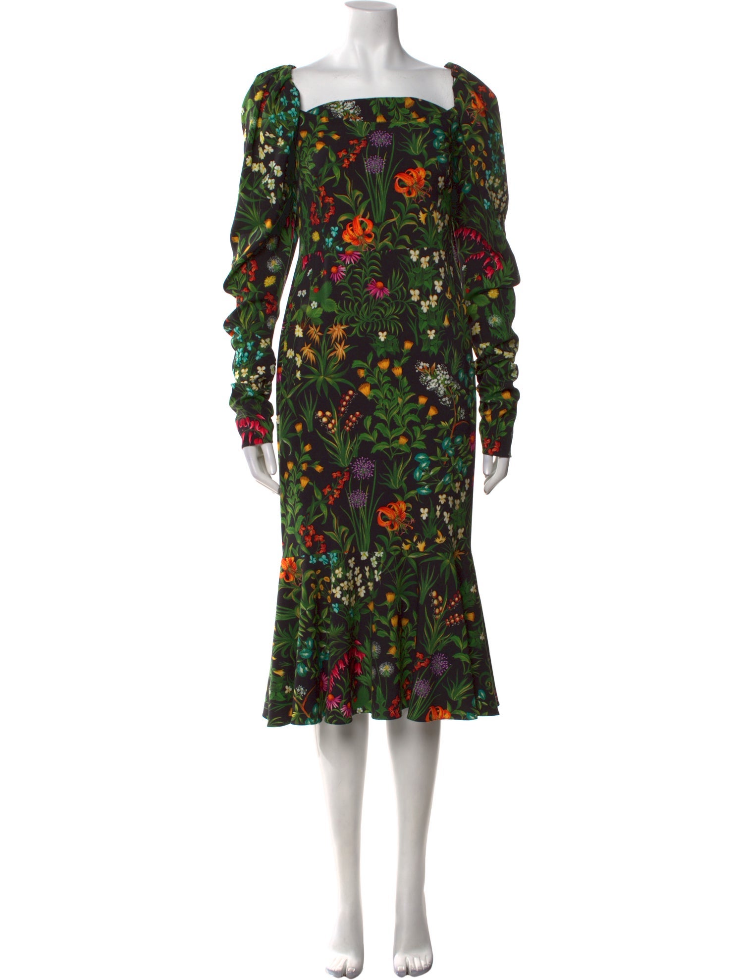 Oscar de la Renta Floral Print Midi Length Dress
