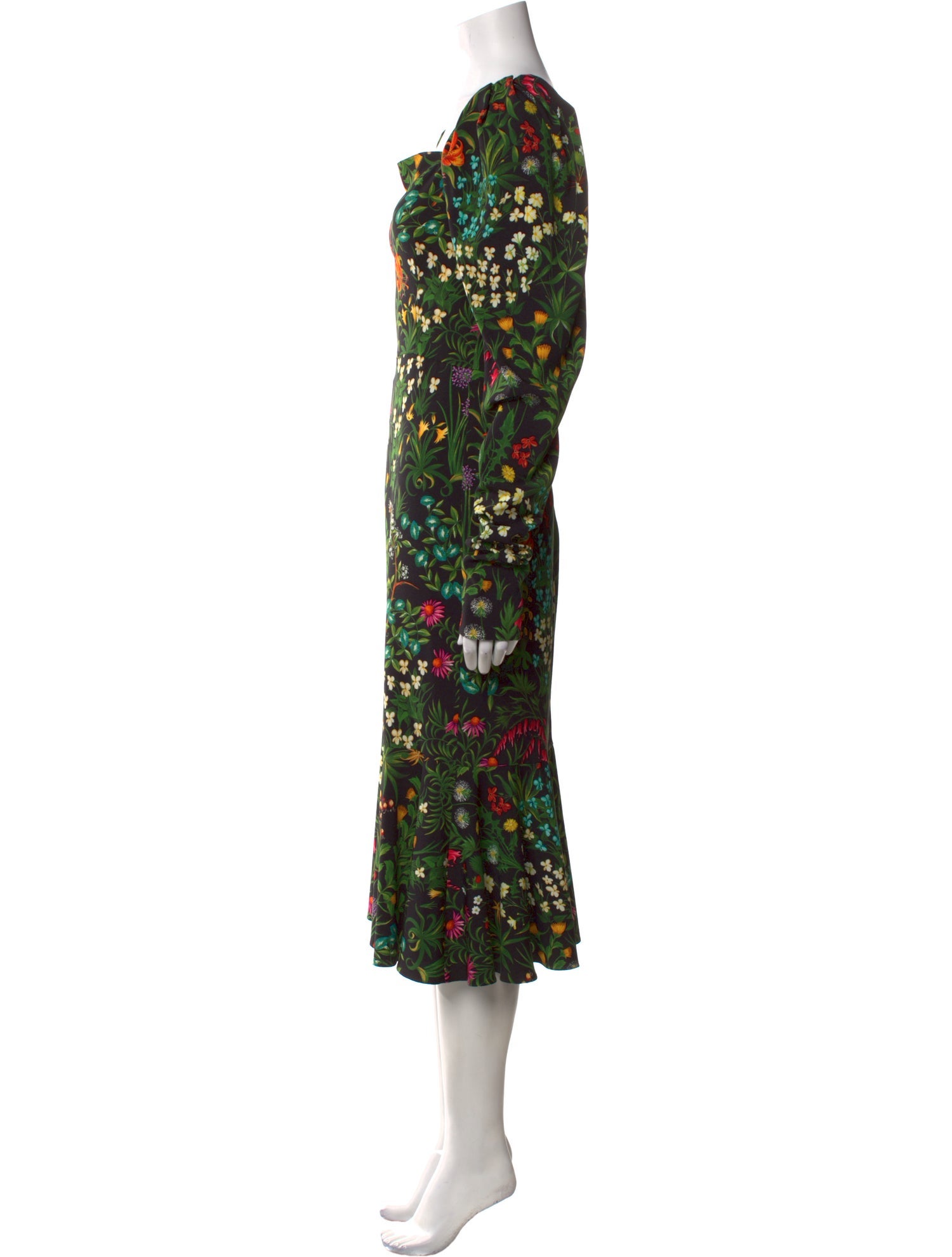 Oscar de la Renta Floral Print Midi Length Dress