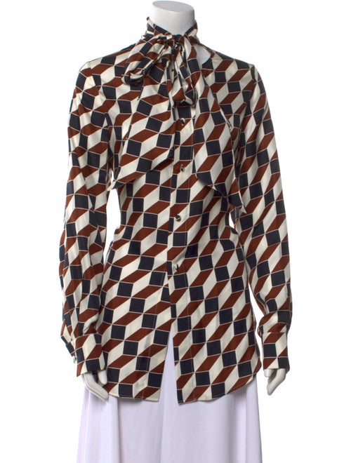 Oscar de la Renta Silk Printed Button-Up Top