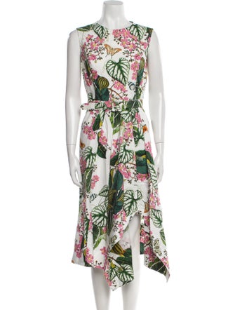 Oscar de la Renta Wool Floral Print Dress Set
